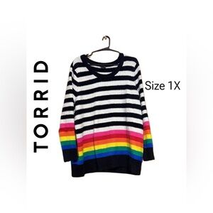 🌈 Torrid Pride Rainbow Stripe Sweater – Size 1 (1X) – Like New 🌈